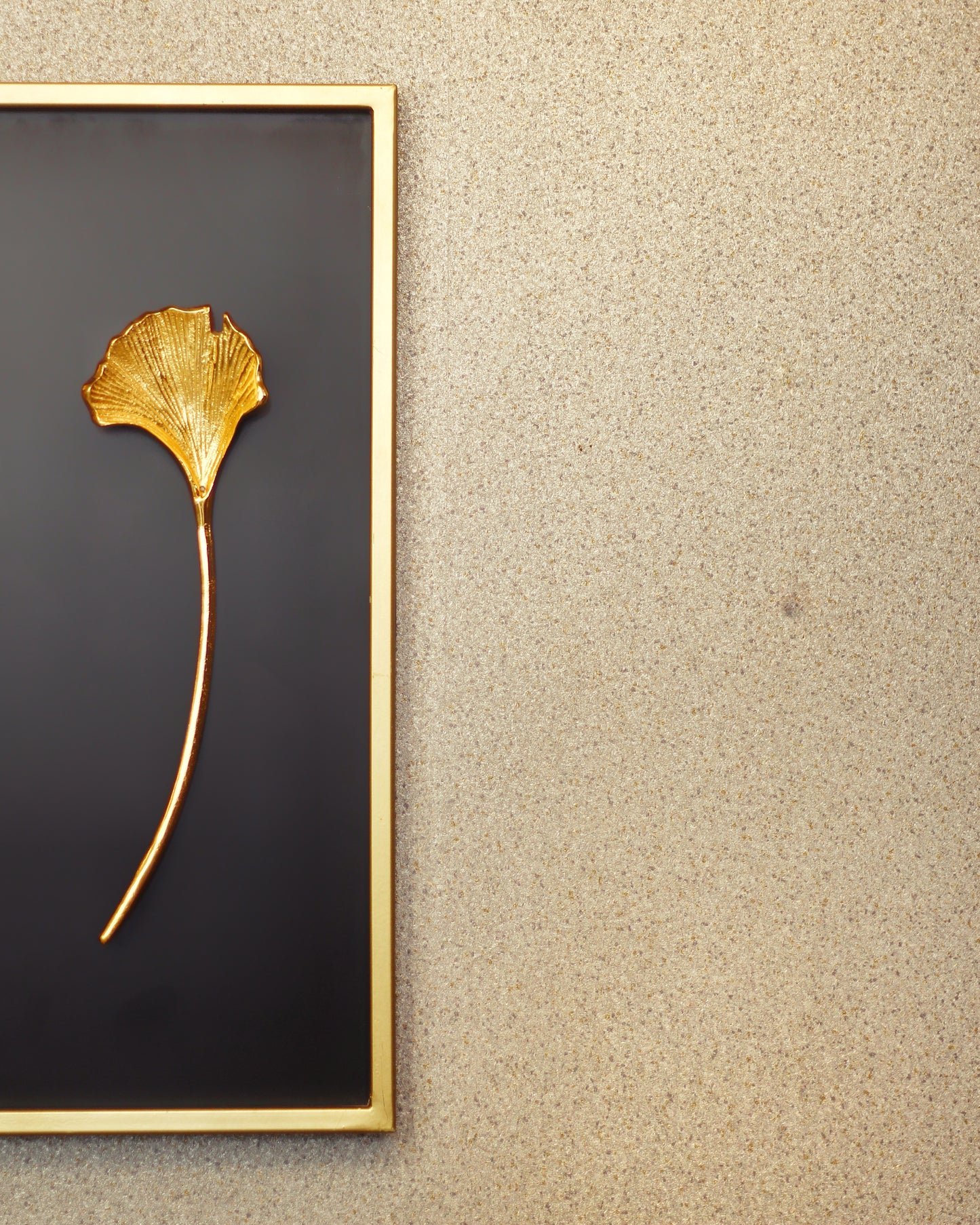 Golden Aluminum Leaf With Stem Shadow Box Wall Art- 2