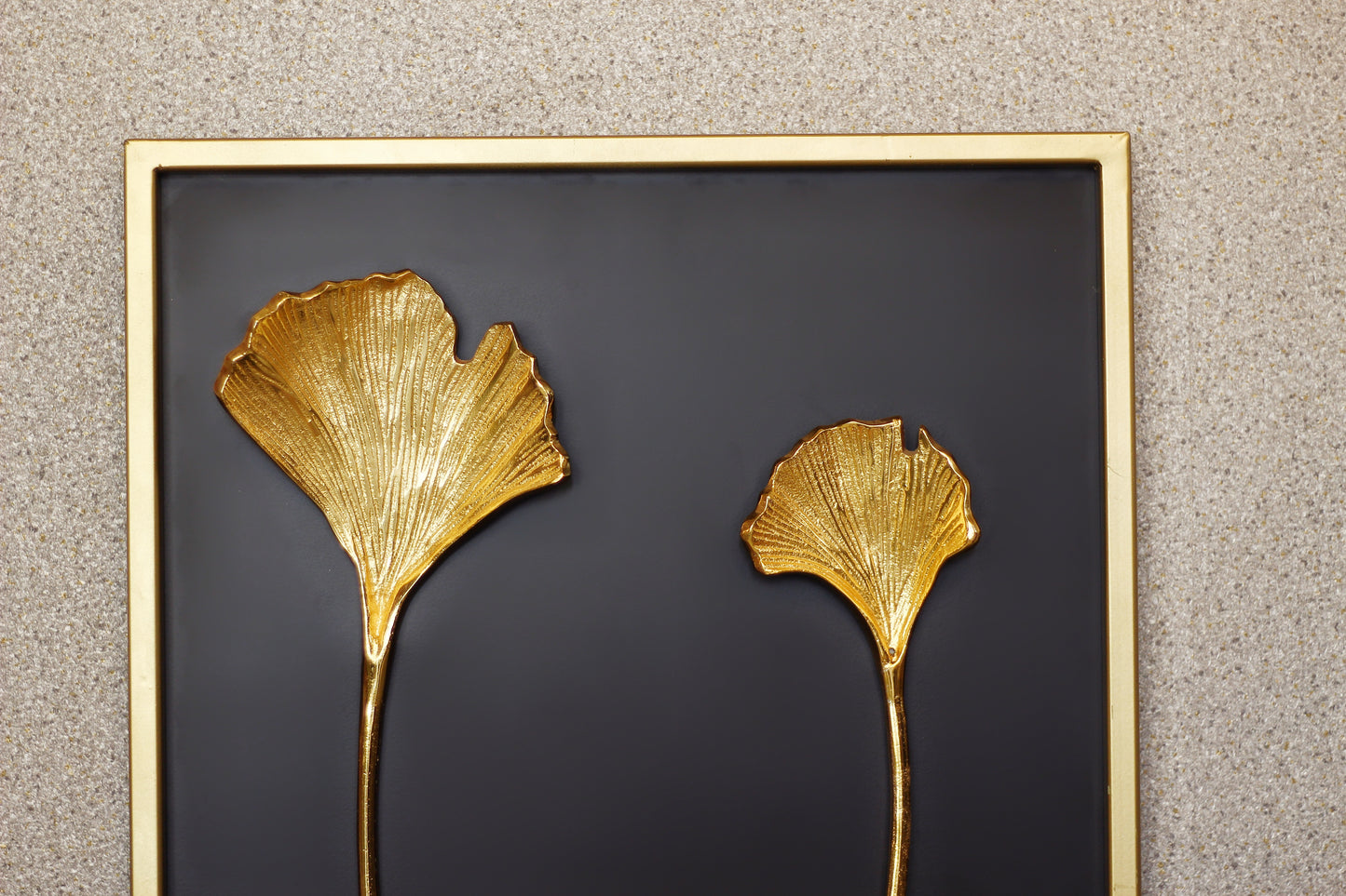 Golden Aluminum Leaf With Stem Shadow Box Wall Art - 1